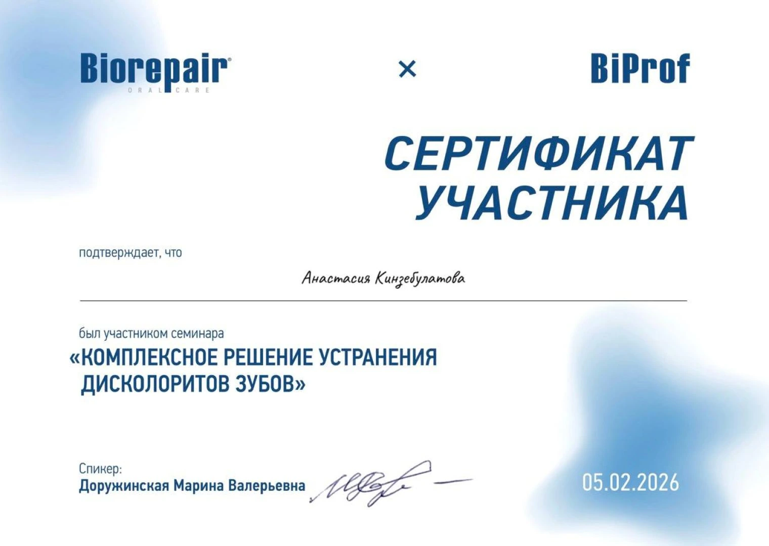 Сертификат участника семинара Кинзебулатовой А.Д.
