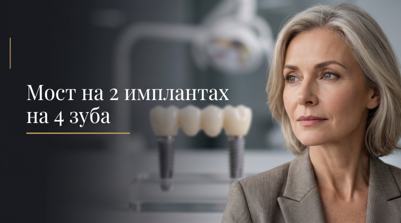 Мост на 2 имплантах на 4 зуба
